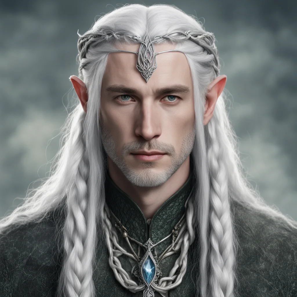 aitolkien lord celeborn with silver hair and braids wearing small silver serpentine elvish circlet with large center diamond  confident engaging wow artstation art 3