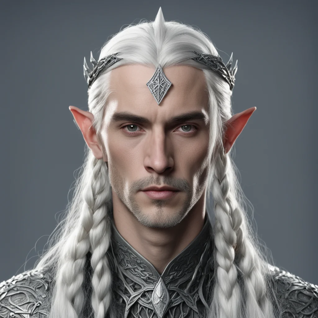 tolkien lord celeborn with silver hair and braids wearing small silver serpentine elvish circlet with large center diamond  good looking trending fantastic 1