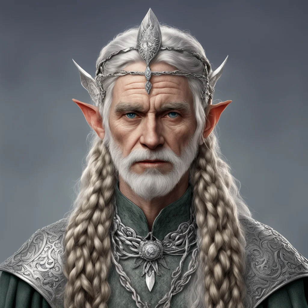 tolkien lord elmo with braids wearing silver elven circlet with diamonds