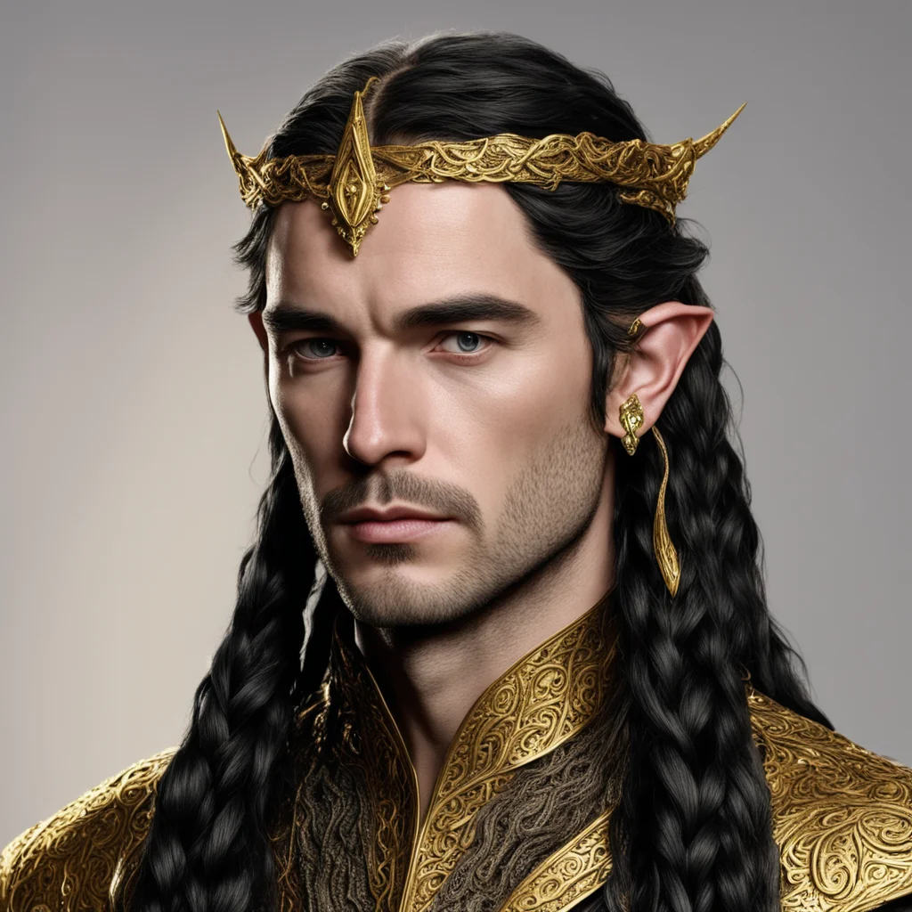 aitolkien lord elrond with dark brown hair and braids wearing gold elvish circlet encrusted with diamonds  amazing awesome portrait 2
