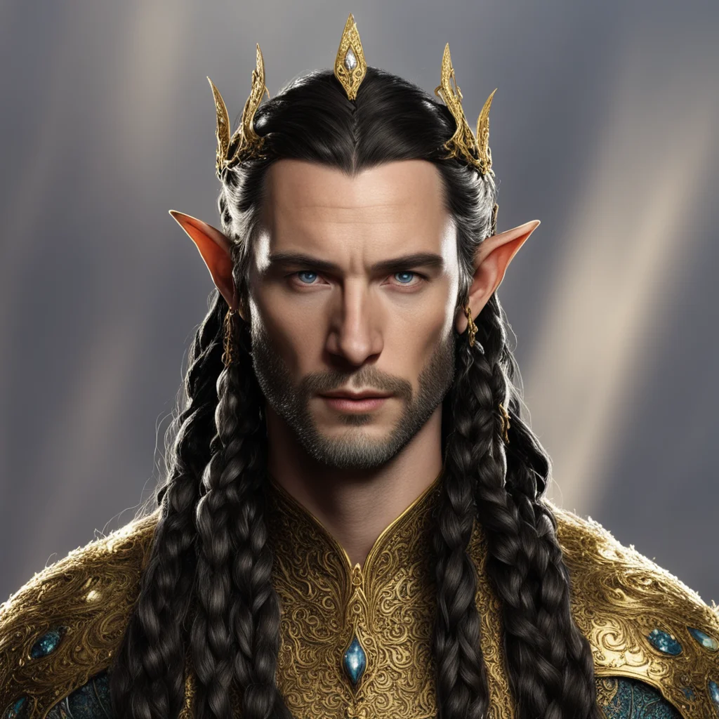 aitolkien lord elrond with dark brown hair and braids wearing gold elvish circlet encrusted with diamonds  confident engaging wow artstation art 3