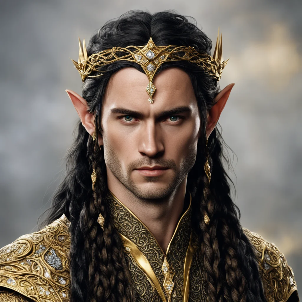 aitolkien lord elrond with dark brown hair and braids wearing gold elvish circlet encrusted with diamonds  good looking trending fantastic 1