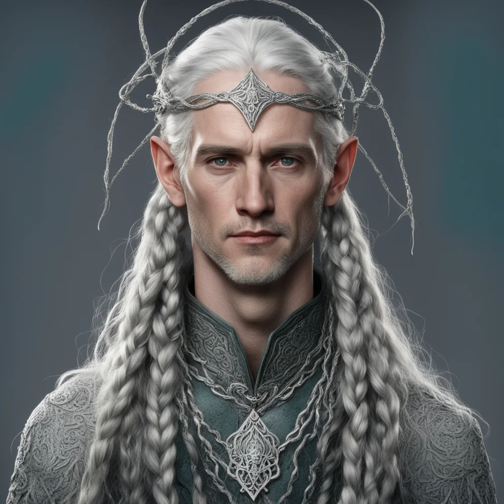 aitolkien lord galathil with braids wearing silver serpentine intertwined into elvish circlet with diamonds confident engaging wow artstation art 3