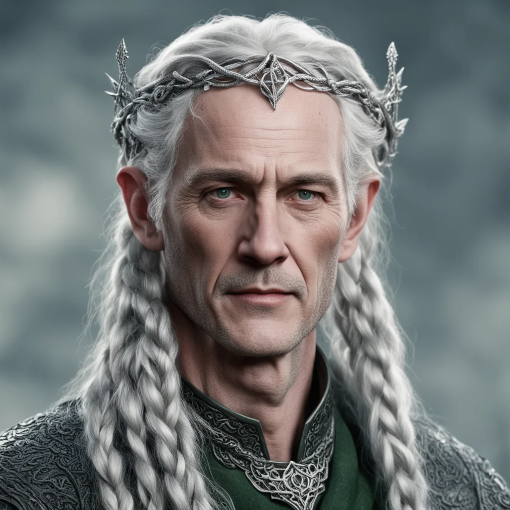 aitolkien lord galathil with braids wearing silver serpentine intertwined into elvish circlet with diamonds good looking trending fantastic 1