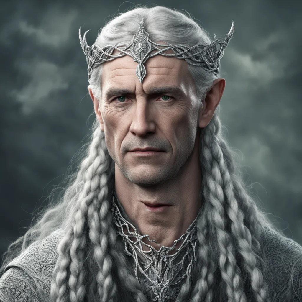 tolkien lord galathil with braids wearing silver serpentine intertwined into elvish circlet with diamonds