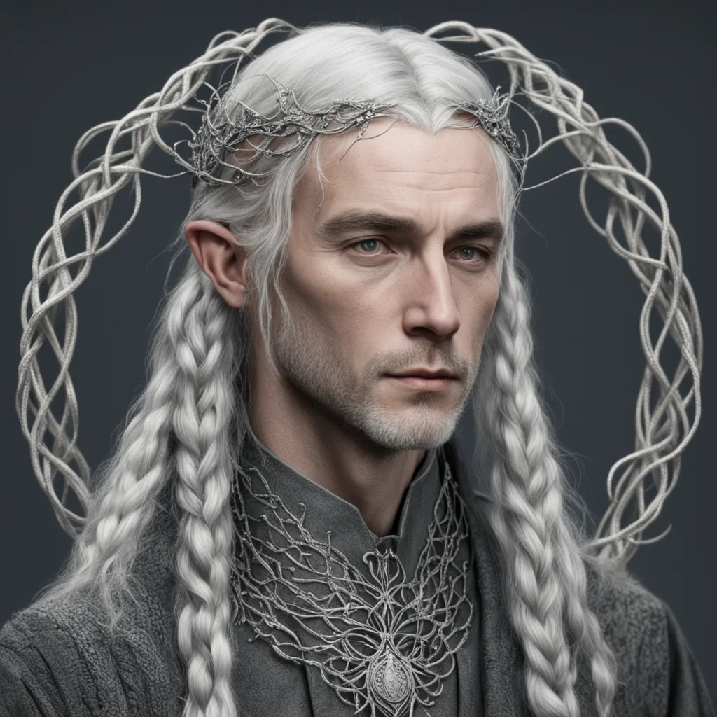 aitolkien lord galathil with braids wearing silver vines intertwined elvish circlet with diamonds