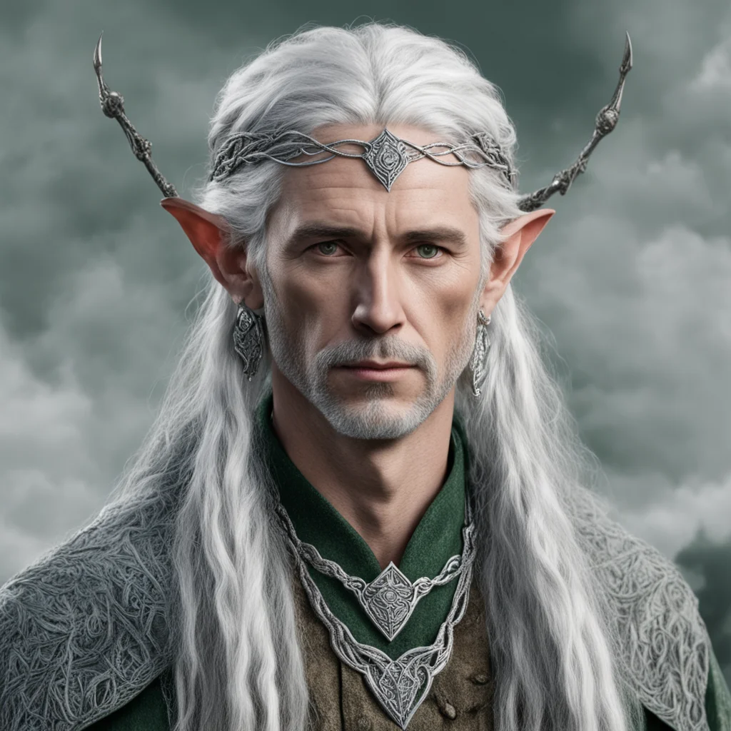 aitolkien lord galathon with silver hair and braids wearing silver serpentine elvish circlet with large center diamond  amazing awesome portrait 2