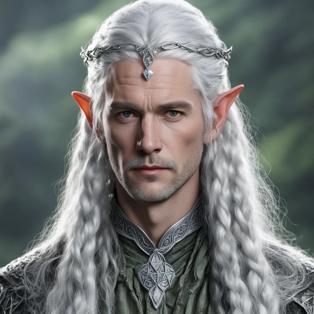 aitolkien lord galathon with silver hair and braids wearing silver serpentine elvish circlet with large center diamond  confident engaging wow artstation art 3
