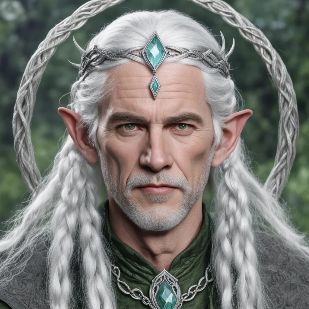 aitolkien lord galathon with silver hair and braids wearing silver serpentine elvish circlet with large center diamond  good looking trending fantastic 1