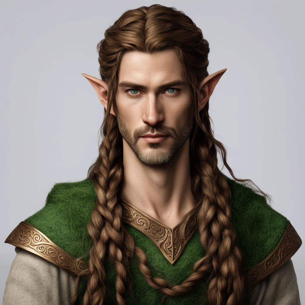 aitolkien male silvan elf with brown hair with braids and bronze elvish circlet amazing awesome portrait 2