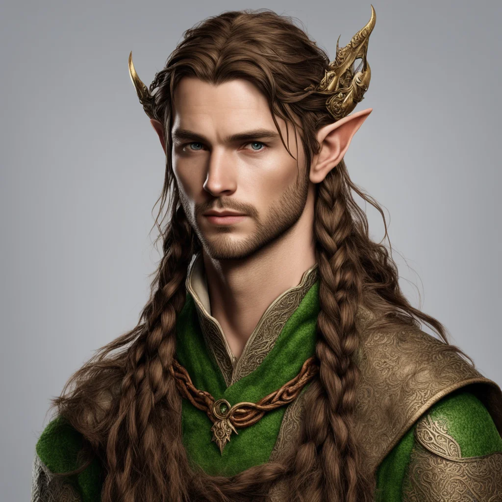 aitolkien male silvan elf with brown hair with braids and bronze elvish circlet confident engaging wow artstation art 3
