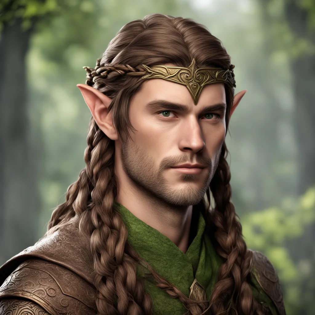 aitolkien male silvan elf with brown hair with braids and bronze elvish circlet good looking trending fantastic 1