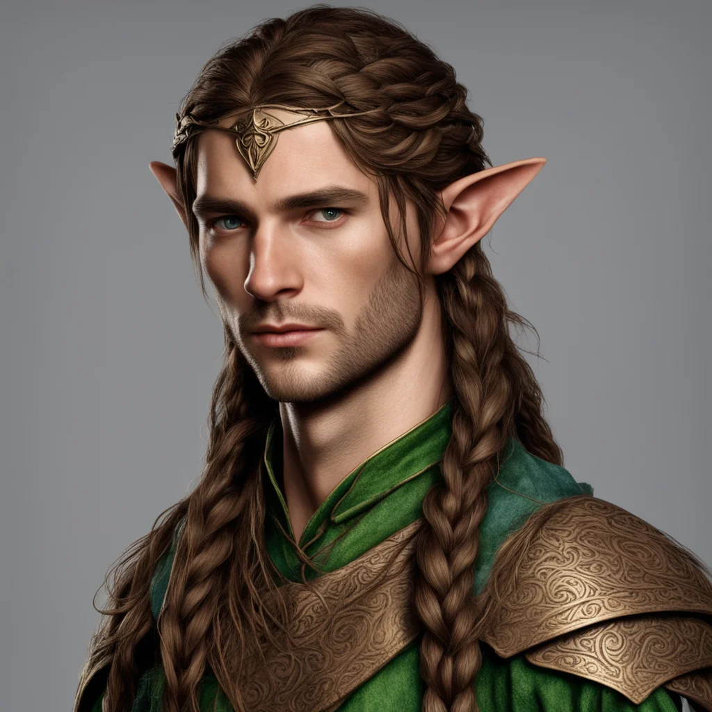 aitolkien male silvan elf with brown hair with braids and bronze elvish circlet