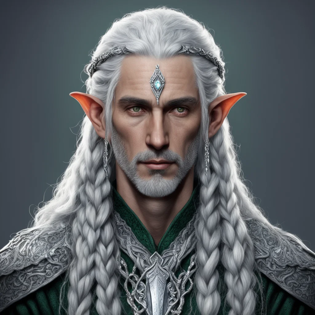 aitolkien male sindar elf  lord with gray hair and braids with silver serpentine elvish circlet encrusted with diamonds with large center diamond  amazing awesome portrait 2