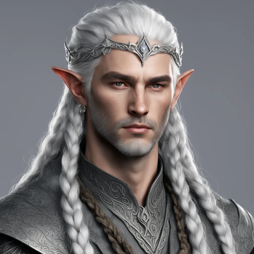 tolkien nandorian elf male with gray hair and braids wearing silver elvish circlet with small diamonds amazing awesome portrait 2
