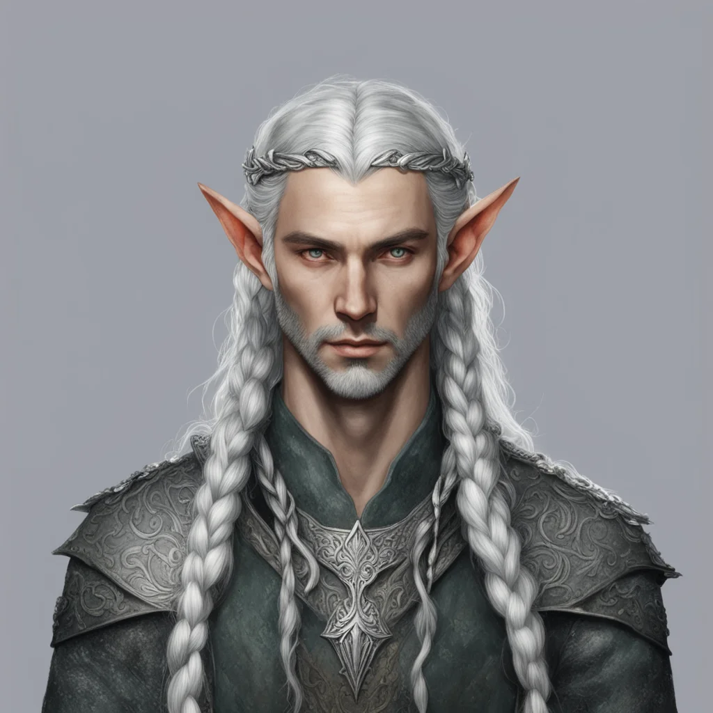 aitolkien nandorian elf male with gray hair and braids wearing silver elvish circlet with small diamonds confident engaging wow artstation art 3