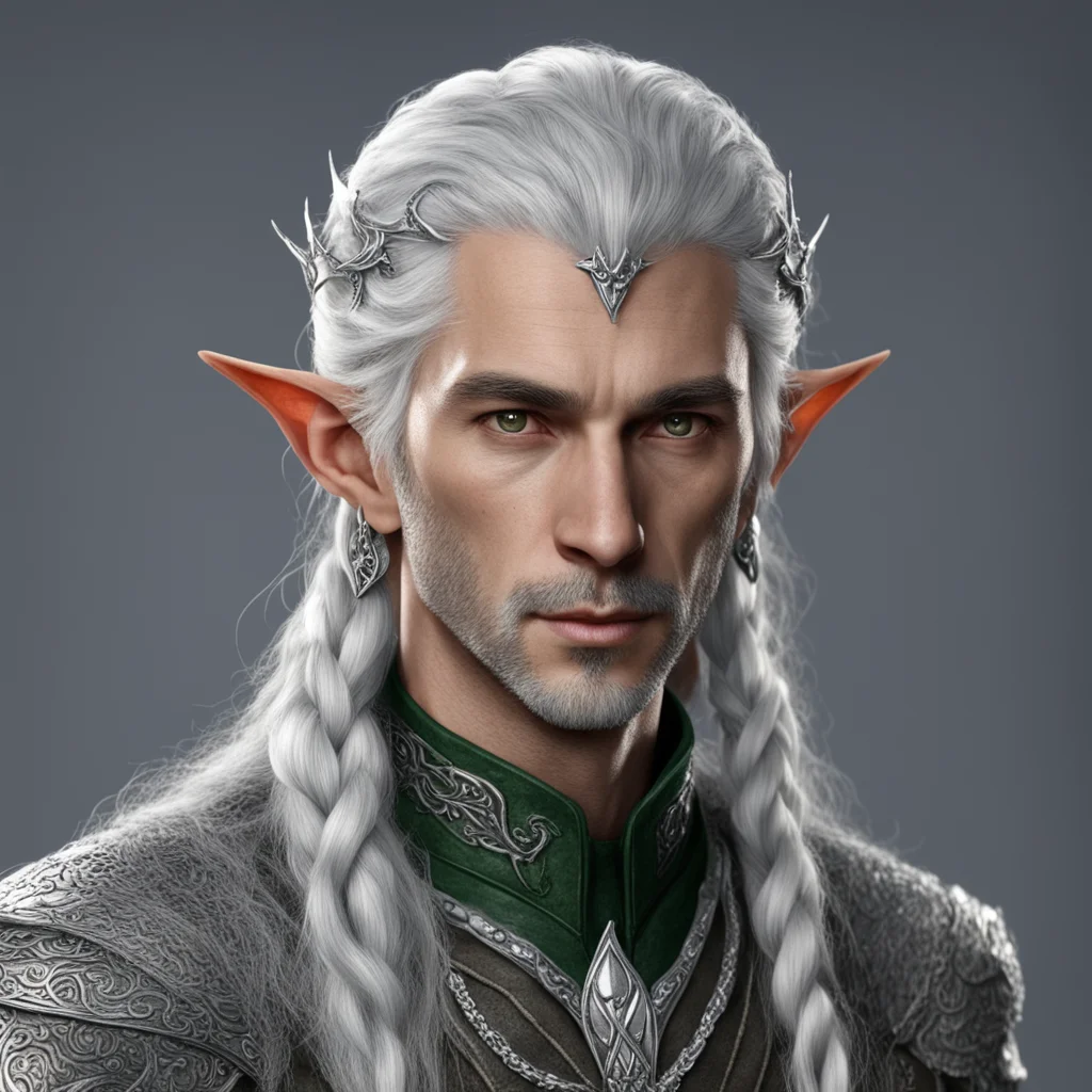 aitolkien nandorian elf male with gray hair and braids wearing silver elvish circlet with small diamonds good looking trending fantastic 1