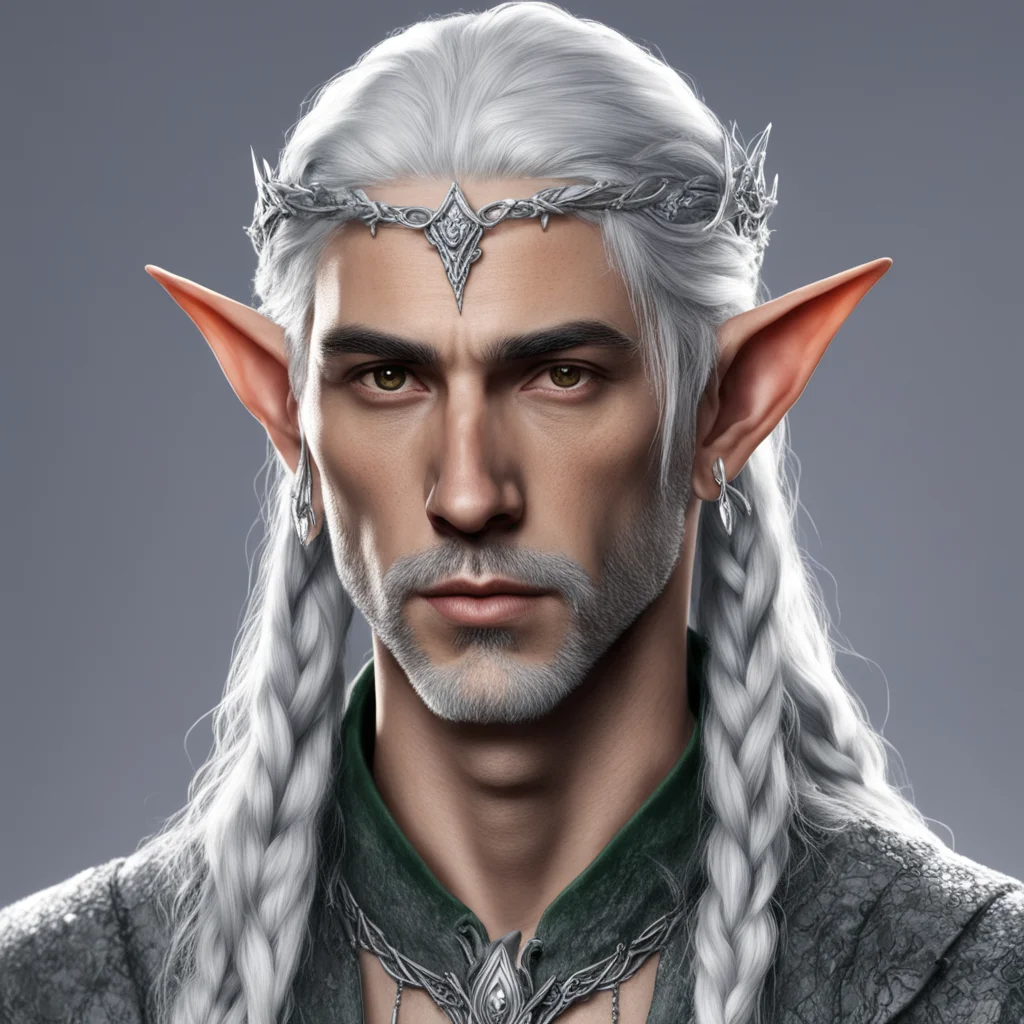 aitolkien nandorian elf male with gray hair and braids wearing silver elvish circlet with small diamonds