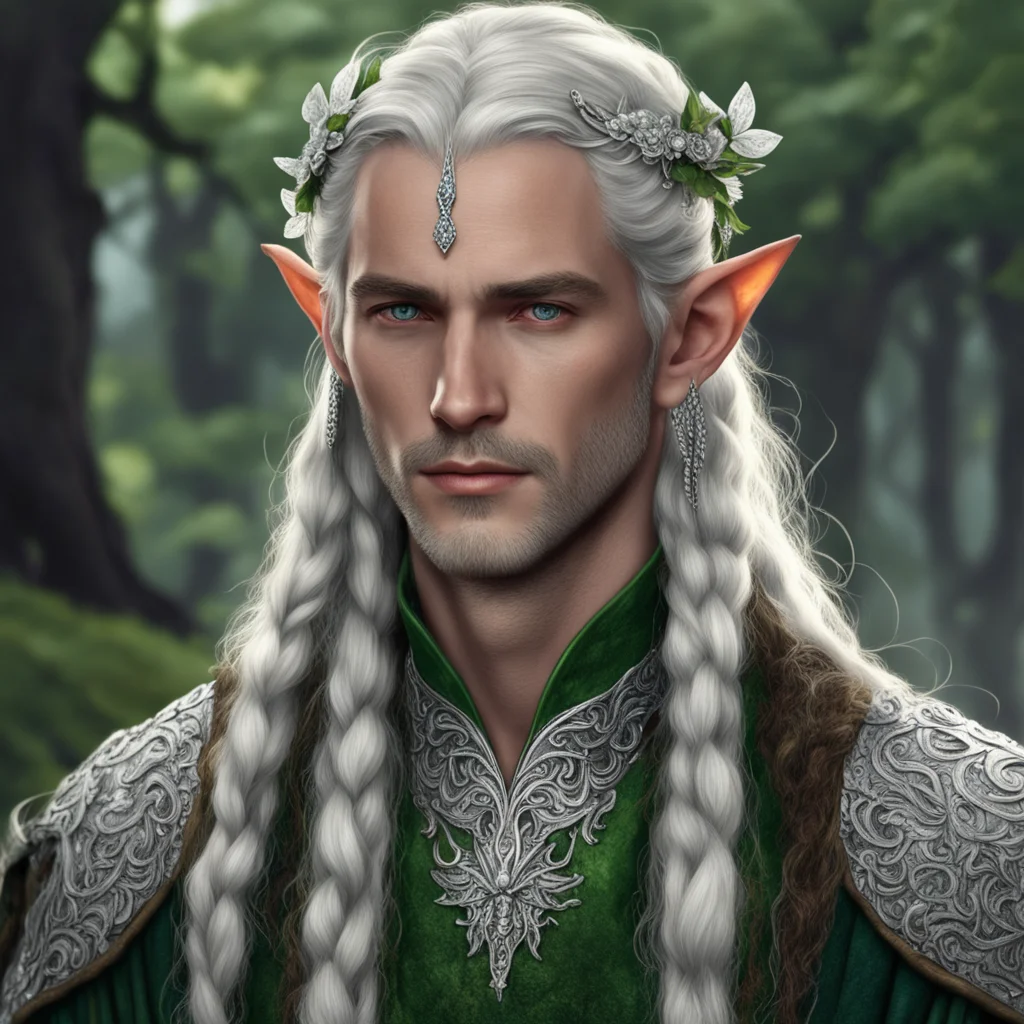 tolkien nandorin male nobles elves with braids and wearing silver flower elvish circlet with diamonds amazing awesome portrait 2