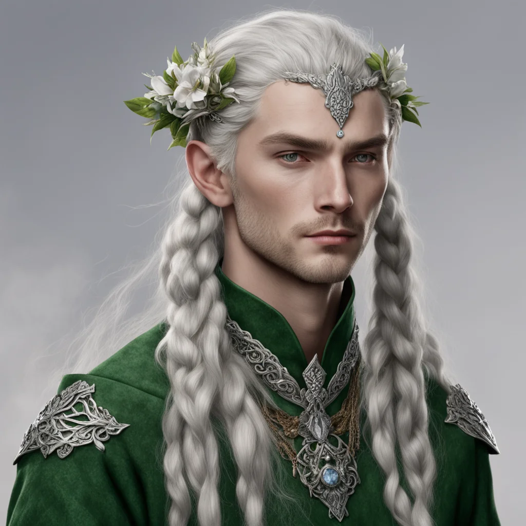 tolkien nandorin male nobles elves with braids and wearing silver flower elvish circlet with diamonds confident engaging wow artstation art 3