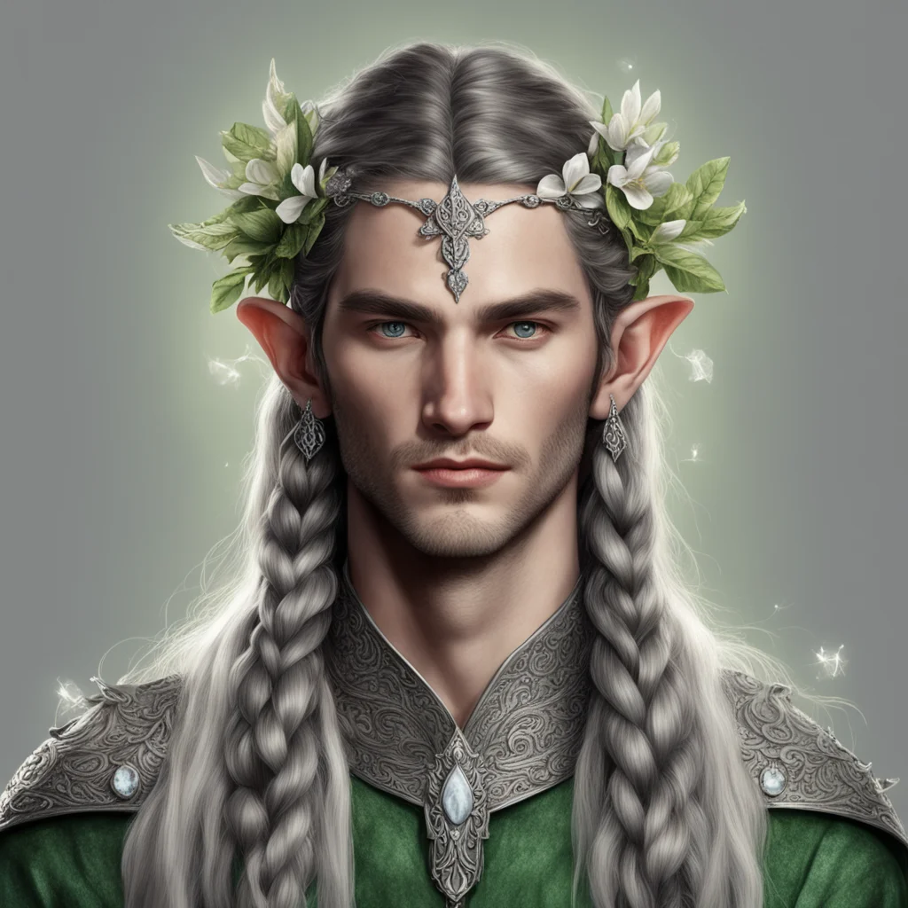 tolkien nandorin male nobles elves with braids and wearing silver flower elvish circlet with diamonds good looking trending fantastic 1