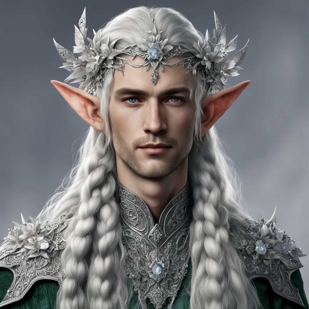 aitolkien nandorin noble male elves with braids wearing silver flowers encrusted diamonds to form a silver elvish circlet with center diamond confident engaging wow artstation art 3