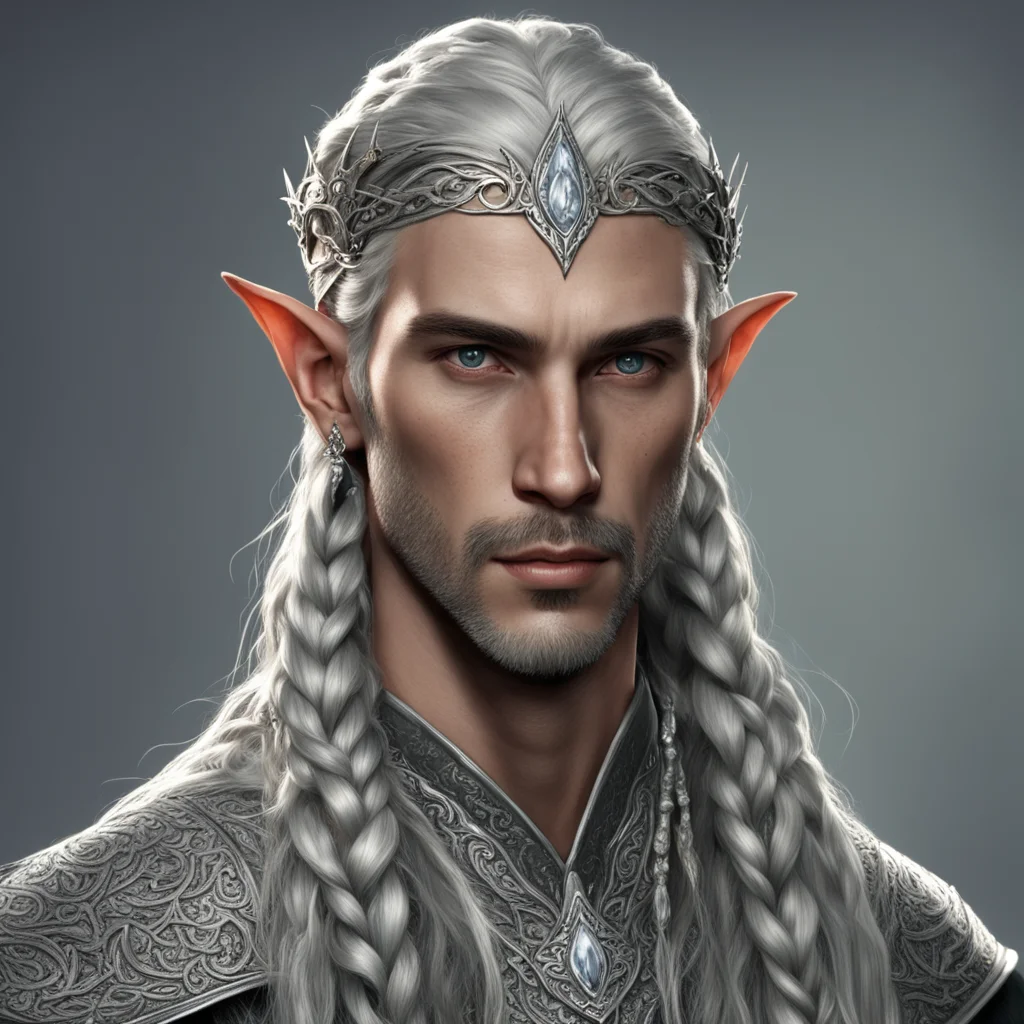 tolkien noble nandorin elf male with braids wearing silver elvish circlet with diamonds  confident engaging wow artstation art 3