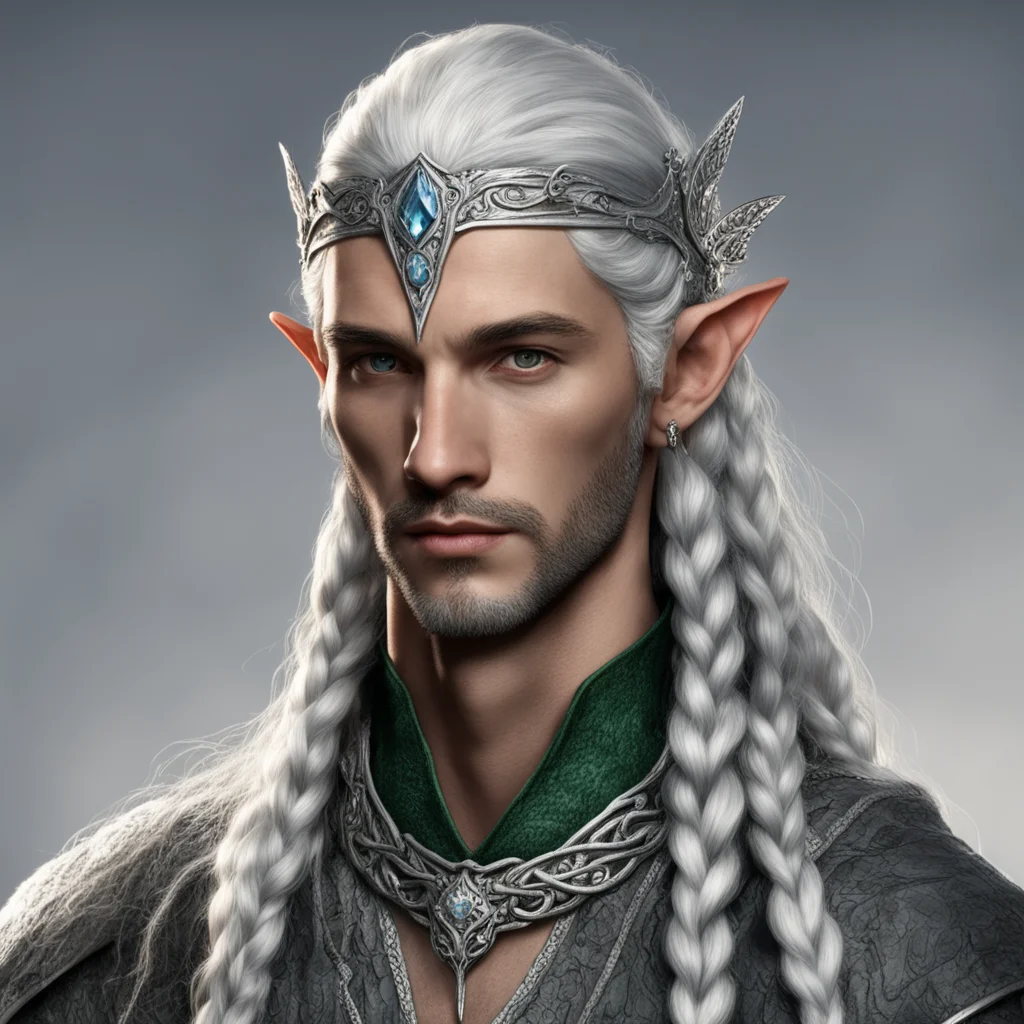 tolkien noble nandorin elf male with braids wearing silver elvish circlet with diamonds 