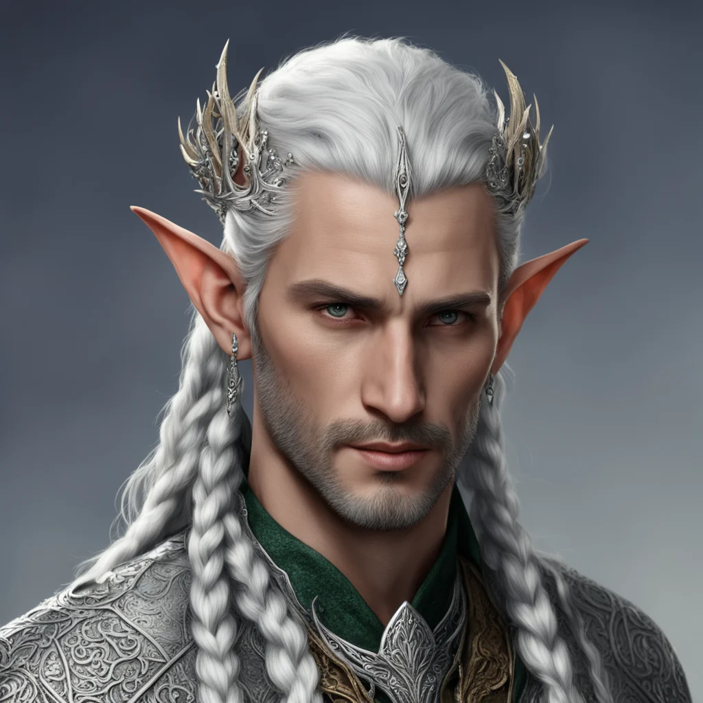 aitolkien noble nandorin elf male with braids wearing silver elvish coronet with diamonds  amazing awesome portrait 2