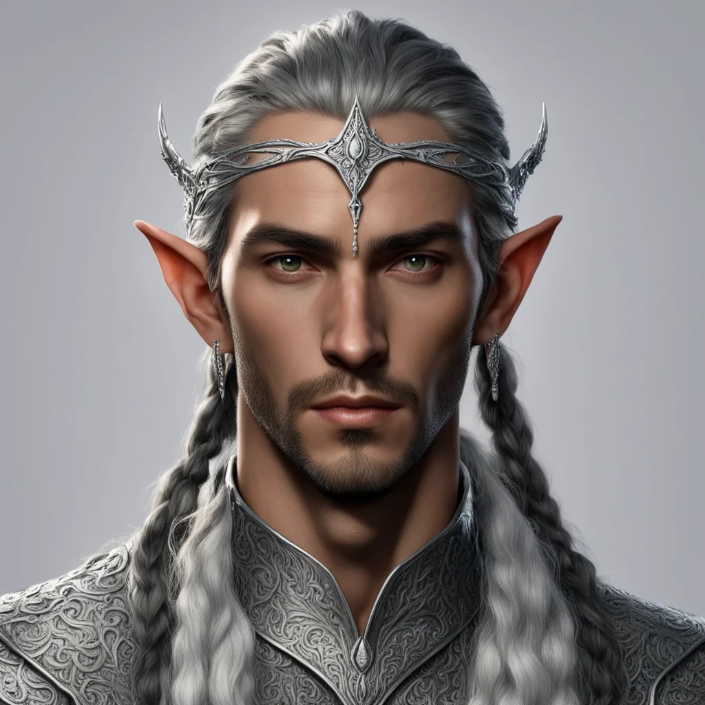 aitolkien noble nandorin elf male with braids wearing silver elvish coronet with diamonds  good looking trending fantastic 1