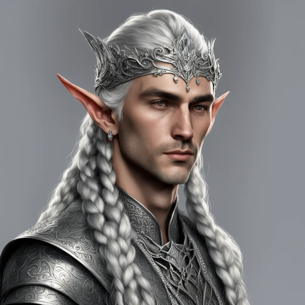 tolkien noble nandorin elf male with braids wearing silver elvish coronet with diamonds 