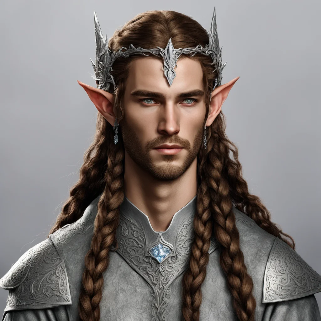 tolkien noble nandorin elf male with brown hair and braids wearing silver elvish circlet with diamonds amazing awesome portrait 2