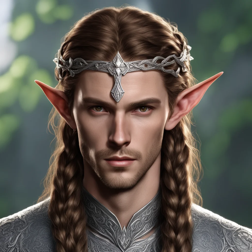 aitolkien noble nandorin elf male with brown hair and braids wearing silver elvish circlet with diamonds good looking trending fantastic 1