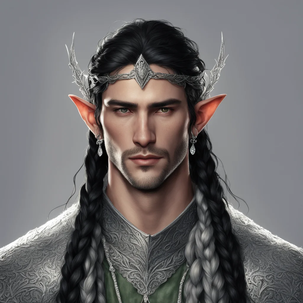 aitolkien noble nandorin elf male with dark hair and braids wearing silver elvish circlet with diamonds  amazing awesome portrait 2