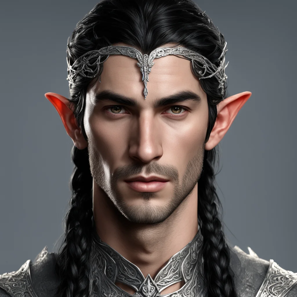 tolkien noble nandorin elf male with dark hair and braids wearing silver elvish circlet with diamonds  confident engaging wow artstation art 3