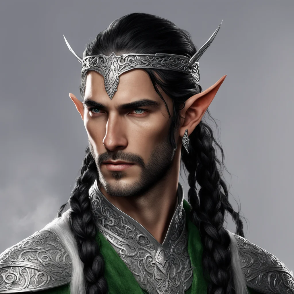 tolkien noble nandorin elf male with dark hair and braids wearing silver elvish circlet with diamonds  good looking trending fantastic 1