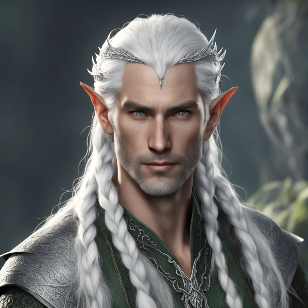 aitolkien noble nandorin elf male with white hair and braids wearing silver elvish circlet with diamonds  amazing awesome portrait 2