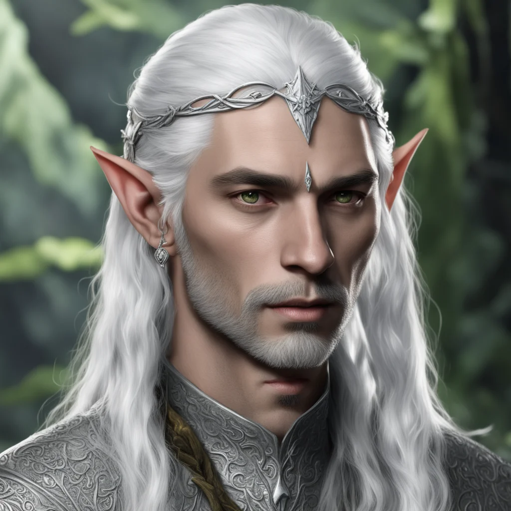 tolkien noble nandorin elf male with white hair and braids wearing silver elvish circlet with diamonds  confident engaging wow artstation art 3