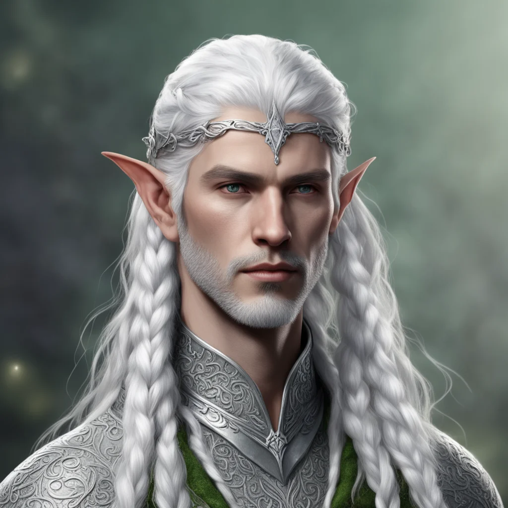 aitolkien noble nandorin elf male with white hair and braids wearing silver elvish circlet with diamonds  good looking trending fantastic 1