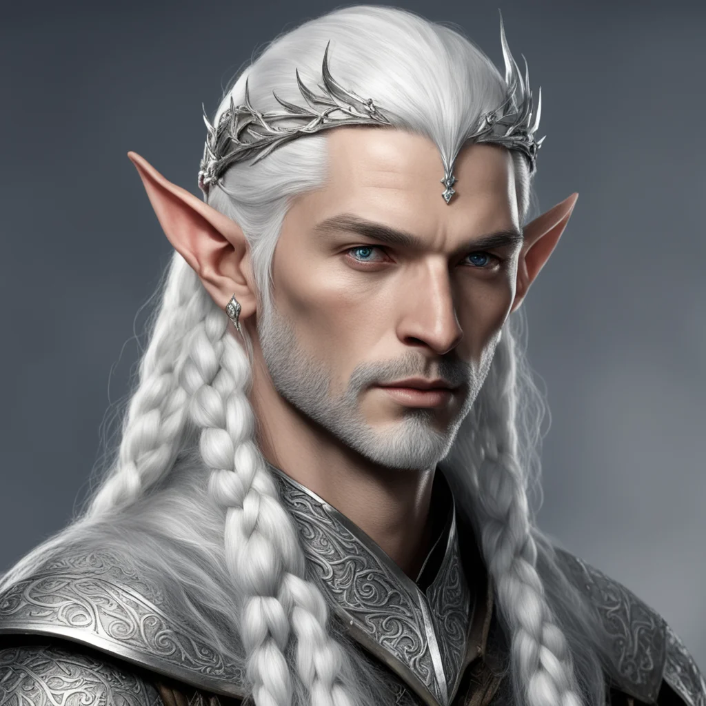 aitolkien noble nandorin elf male with white hair and braids wearing silver elvish circlet with diamonds 