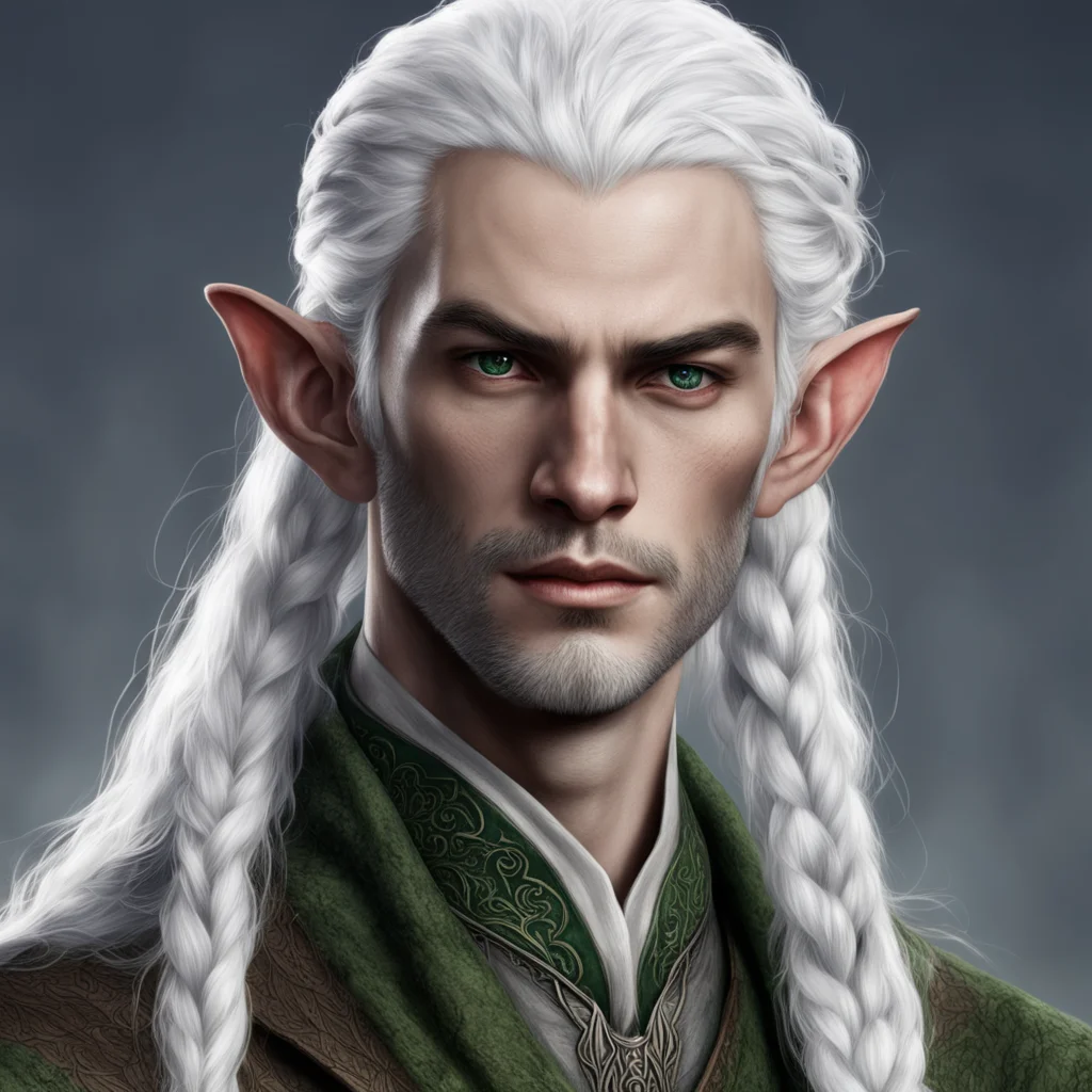 tolkien noble nandorin elf male with white hair and braids wearing