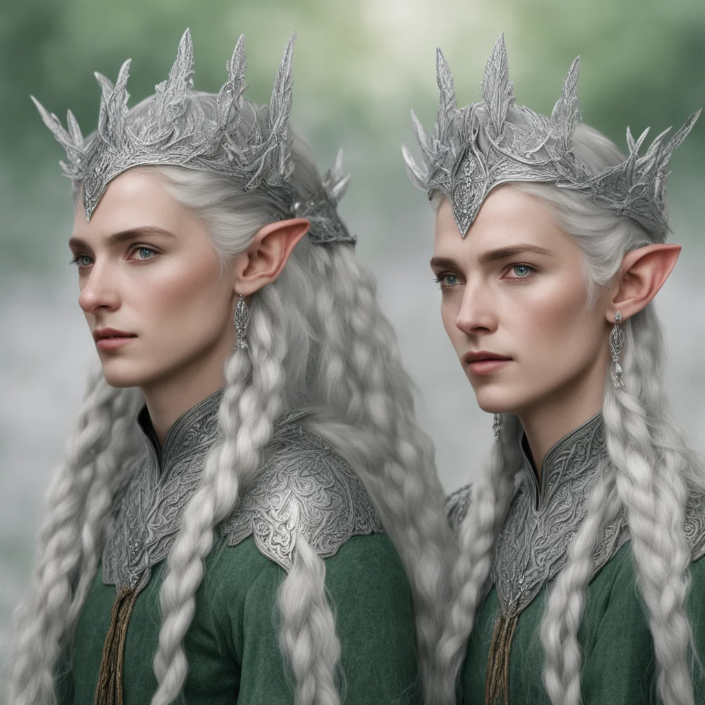aitolkien noble nandorin elves with braids wearing silver elvish coronet with dimonds amazing awesome portrait 2