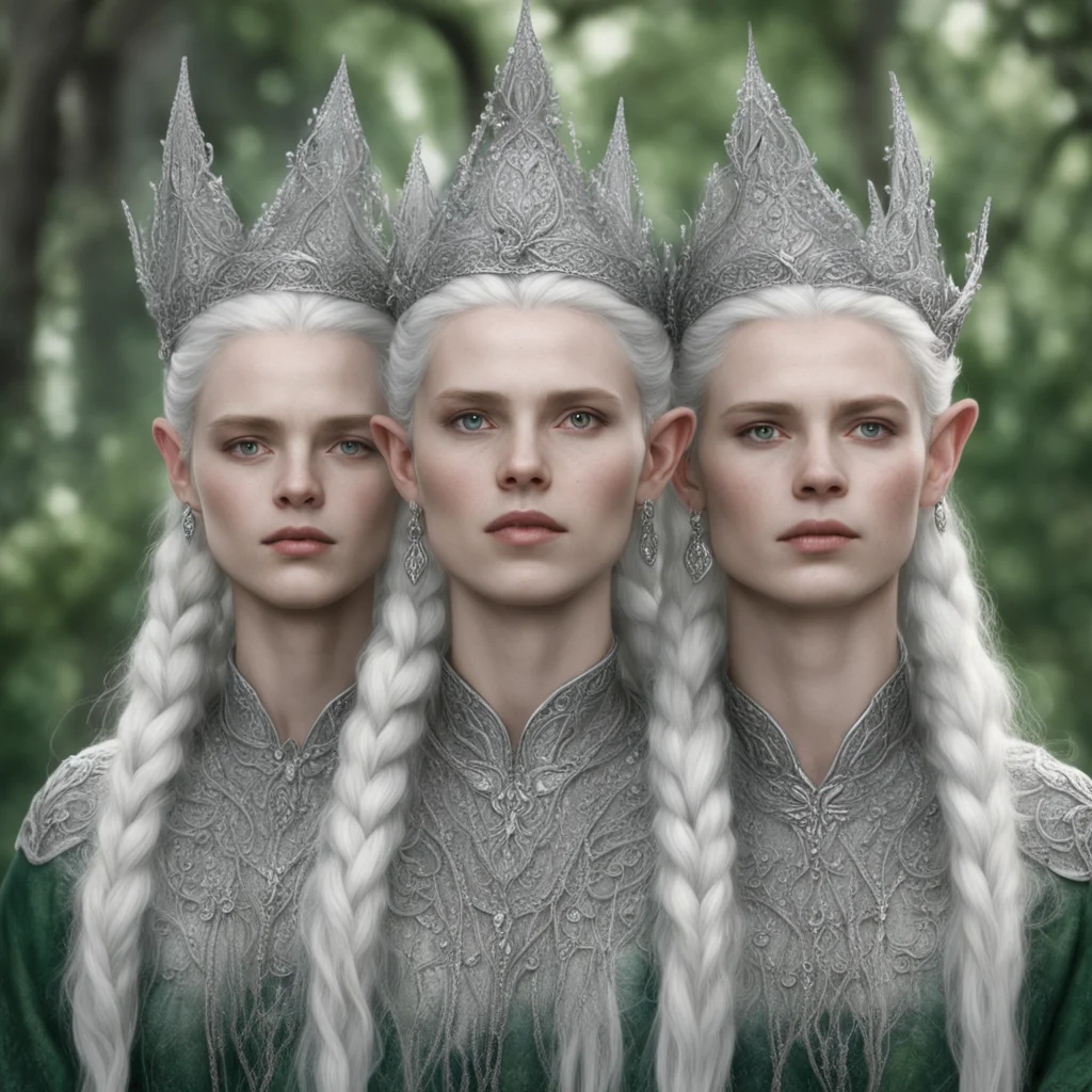 aitolkien noble nandorin elves with braids wearing silver elvish coronet with dimonds confident engaging wow artstation art 3