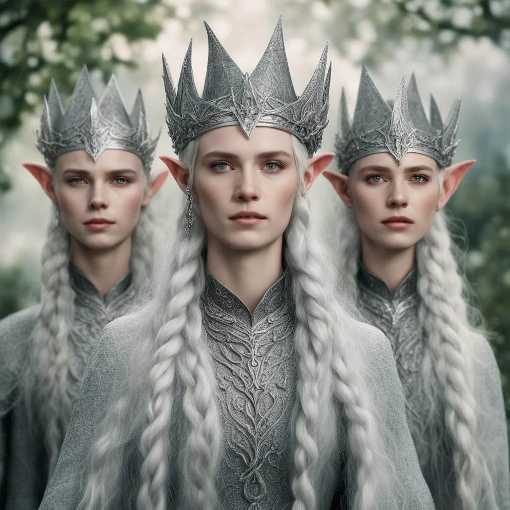 tolkien noble nandorin elves with braids wearing silver elvish coronet with dimonds