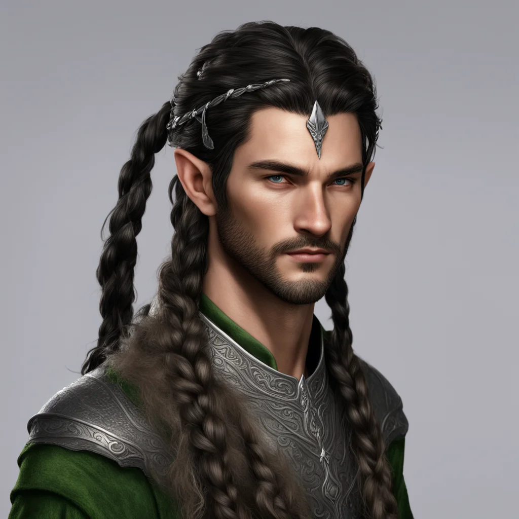 aitolkien noble nandorin male elf  with dark brown hair and braids wearing silver elvish circlet amazing awesome portrait 2