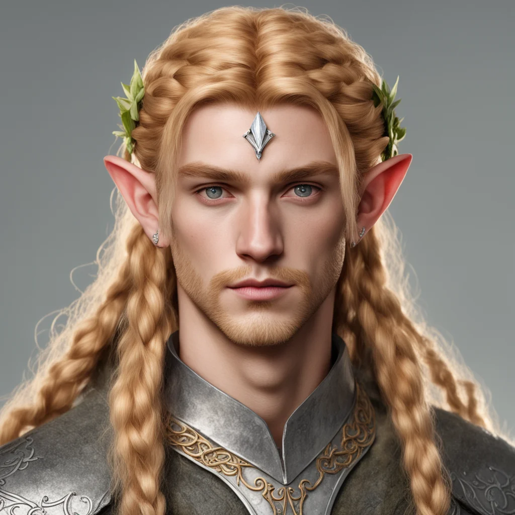 tolkien noble nandorin male elf with strawberry blond hair and braids wearing silver elvish circlet with center diamond  amazing awesome portrait 2