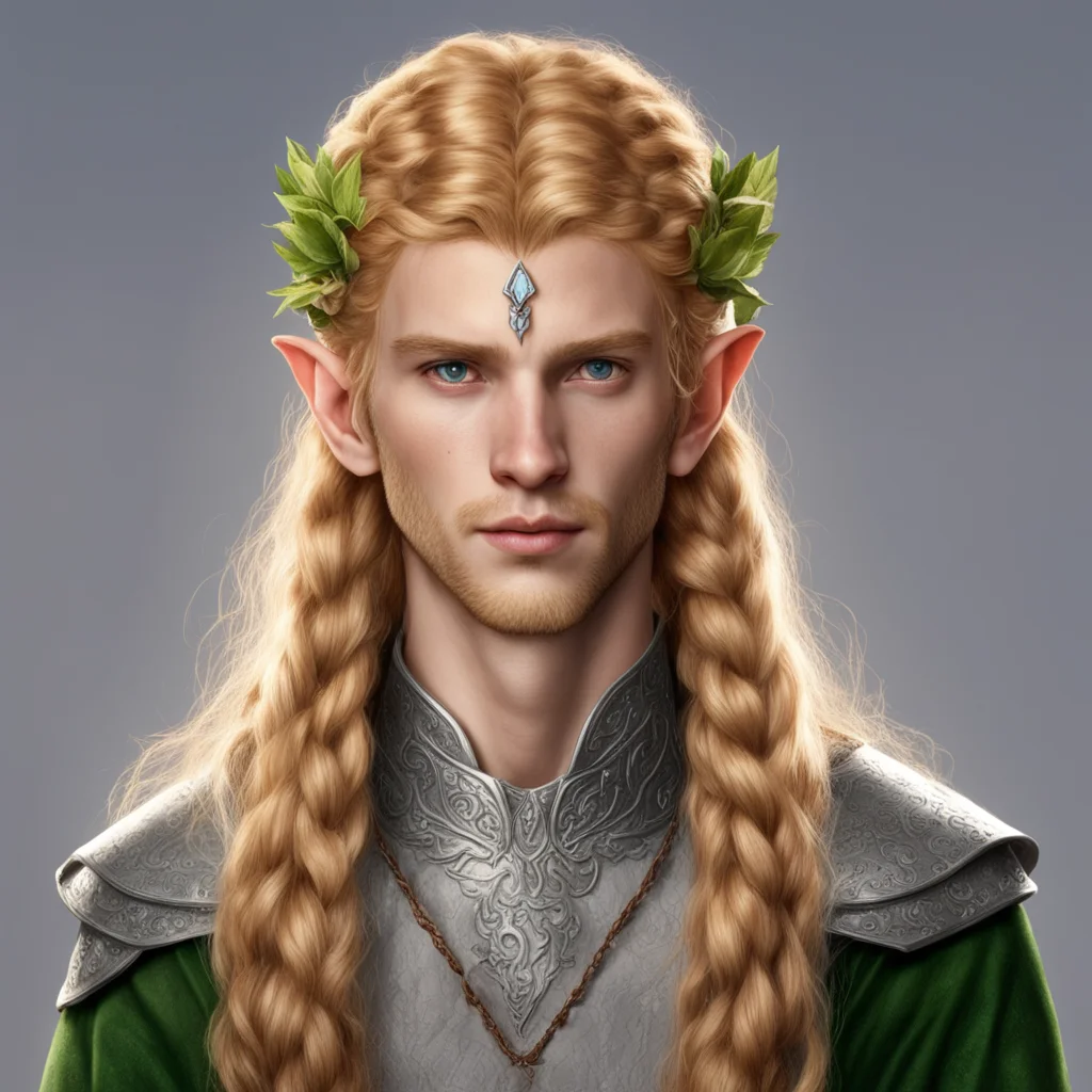 aitolkien noble nandorin male elf with strawberry blond hair and braids wearing silver elvish circlet with center diamond  confident engaging wow artstation art 3