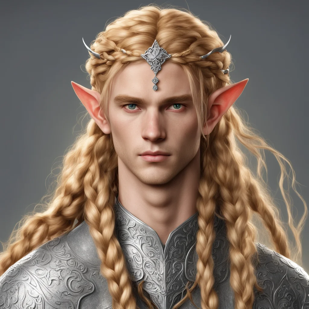 aitolkien noble nandorin male elf with strawberry blond hair and braids wearing silver elvish circlet with center diamond  good looking trending fantastic 1