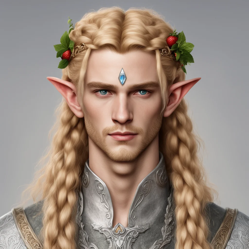 aitolkien noble nandorin male elf with strawberry blond hair and braids wearing silver elvish circlet with center diamond 