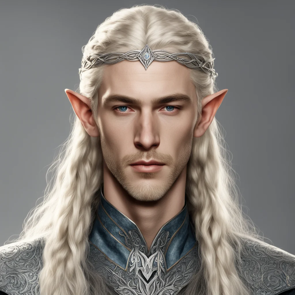 aitolkien noble sindarin elf male with blond hair and braids wearing silver sindarin elvish circlet with diamonds amazing awesome portrait 2